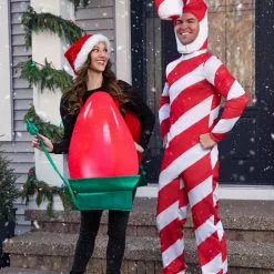 Fun Costumes Red Candy Cane Christmas Costume -Storybook & Fairytale Costumes Sales adult red candy cane bodysuit alt 3