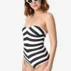Barbie X Unique Vintage Black & White Chevron Stripe One Piece Bathing Suit 2 Barbie X Unique Vintage Black & White Chevron Stripe One Piece Bathing Suit -Storybook & Fairytale Costumes Sales barbie x unique vintage black white one piece suit