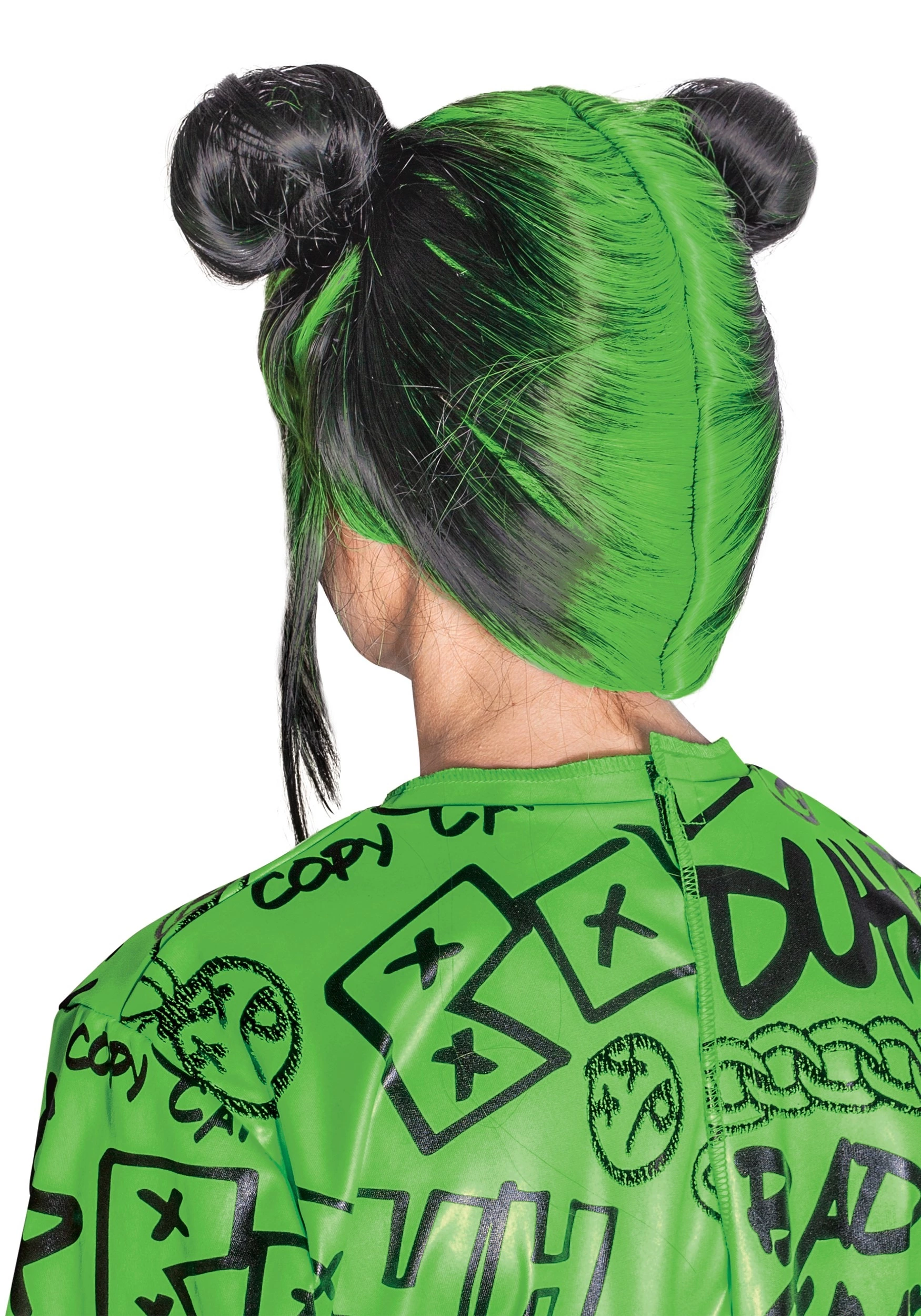 Disguise Billie Eilish-Adult Green Double Bun Wig 4 Disguise Billie Eilish-Adult Green Double Bun Wig - Image 2