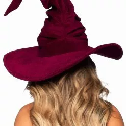 LEG AVENUE Burgundy Ruched Velvet Witch Hat -Storybook & Fairytale Costumes Sales burgundy velvet ruched witch hat alt 1