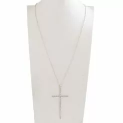 Matte Silver Elongated Cross On 36" Chain Accessory