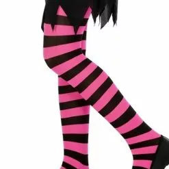 Smiffys Child Pink And Black Striped Tights