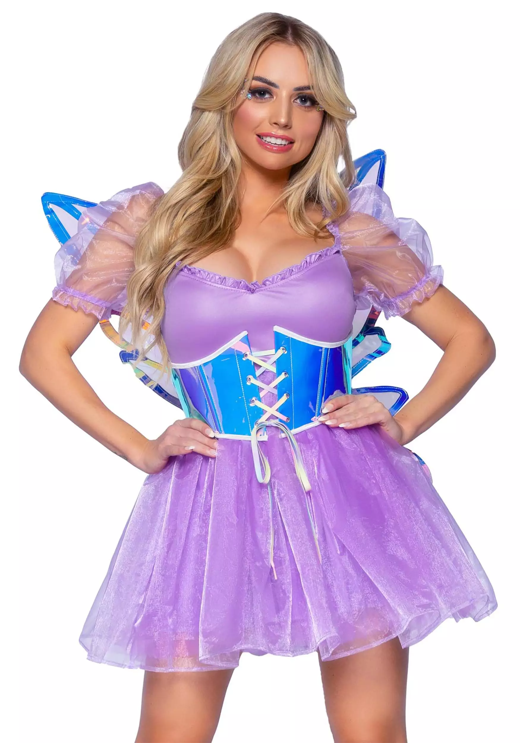 LEG AVENUE Vinyl Silver Iridescent Waist Cincher Fairy Wings 4 LEG AVENUE Vinyl Silver Iridescent Waist Cincher Fairy Wings - Image 2