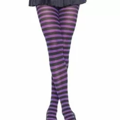 LEG AVENUE Black And Purple Striped Nylon Tights For Women