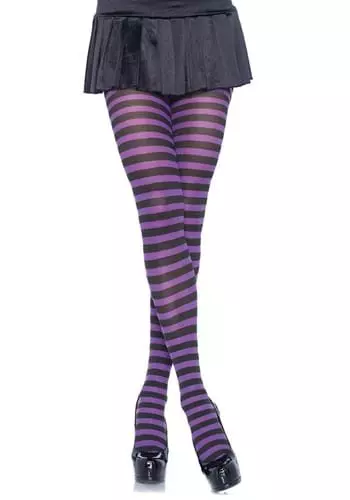 LEG AVENUE Black And Purple Striped Nylon Tights For Women 3 LEG AVENUE Black And Purple Striped Nylon Tights For Women