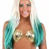 Partytime Costume & Lingerie (Yiwu) Factory Women's Blonde And Green Ombre Mermaid Wig